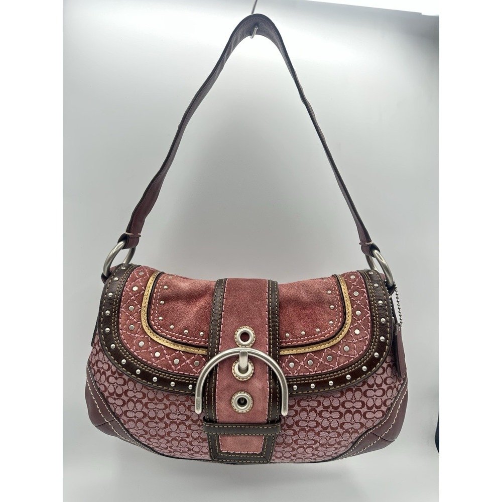 Vintage Y2K Coach Soho F11517 Burgundy Berry Medium C Canvas Studded Hobo Bag